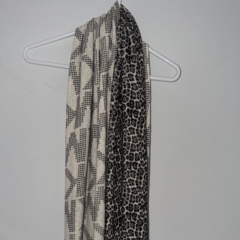Michael Kors Cream and Black Leopard & Geo Print Scarf